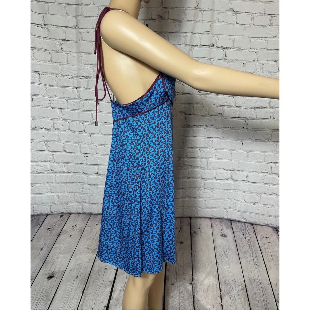 New Free People Kai Print Tie Strap Mini Blue Dress Size M